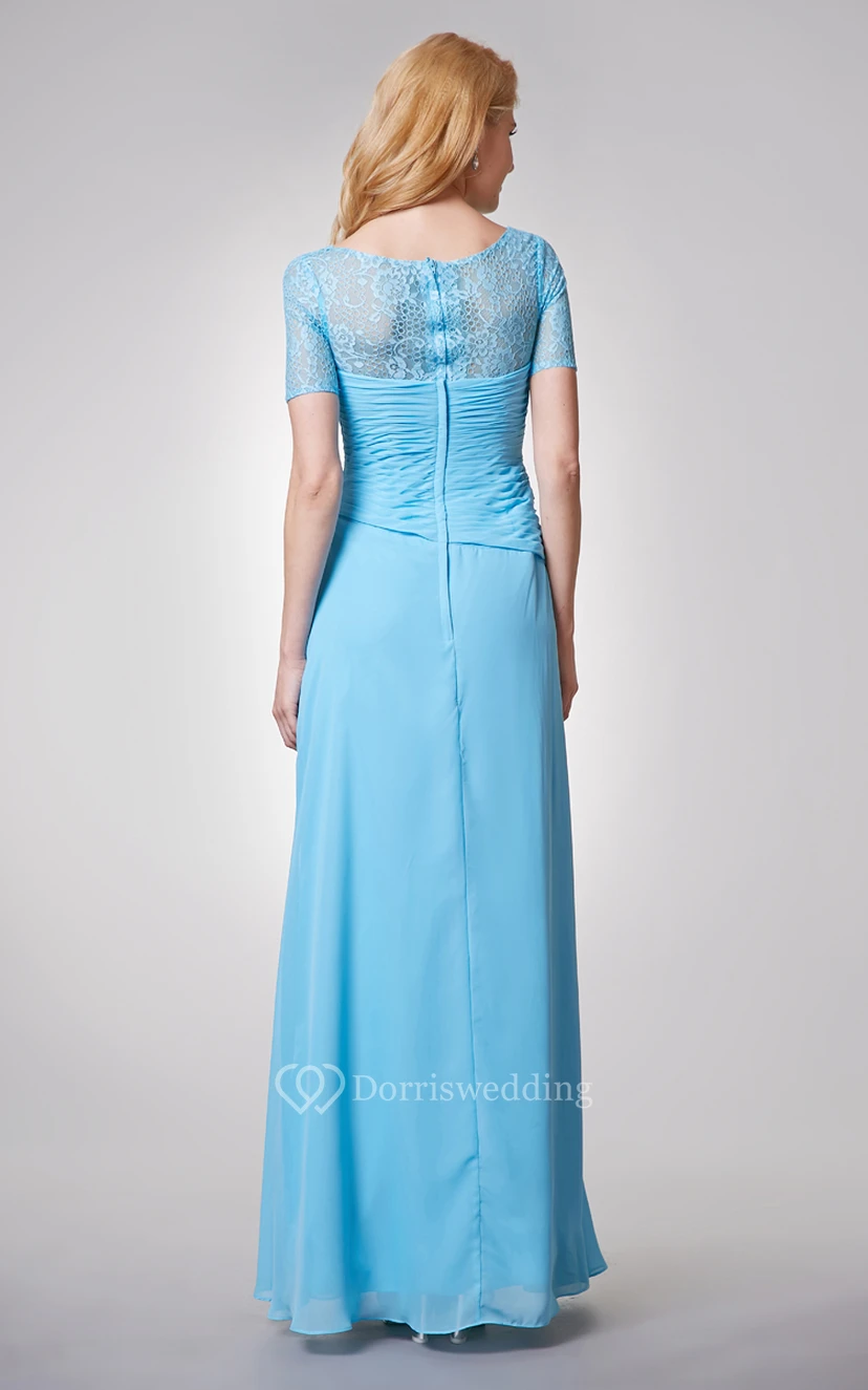 Short Sleeve Long Chiffon and Lace Dress view 3