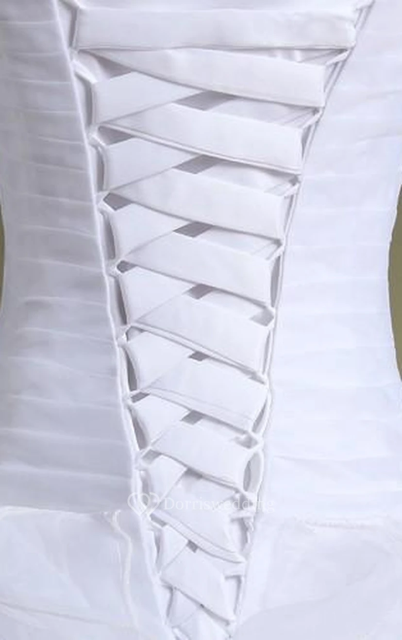 A-Line Ball Gown Floor-Length Beading Zipper Corset Back Lace Organza Satin Dress view 2