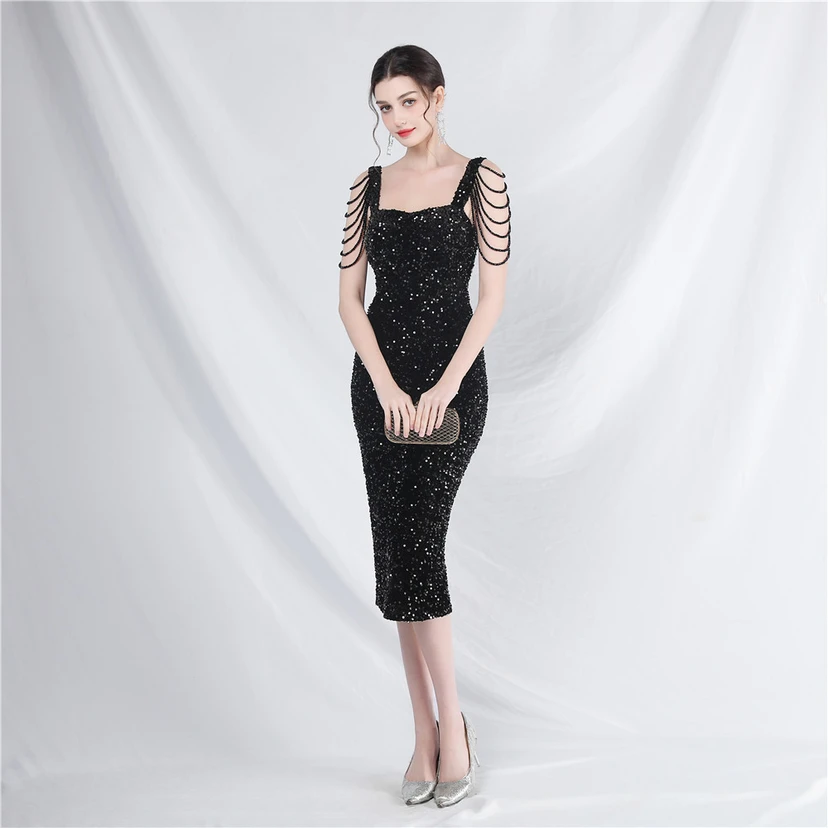 Craft Sequined Velvet Bottom Imitation Handmade Fantasy Sequin Evening Dress Daily Mini Dress view 75