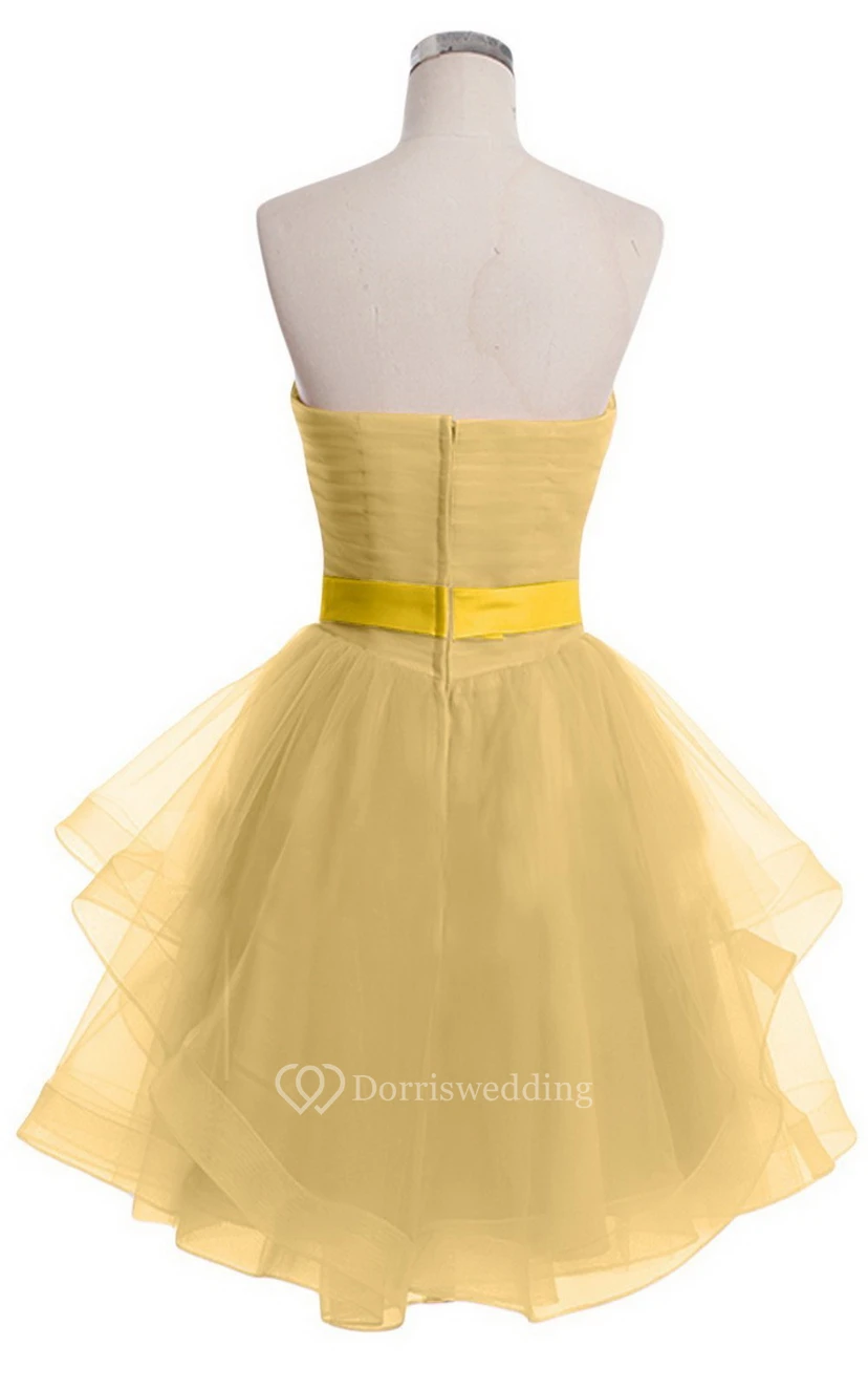 Sweetheart A-line Mini Dress With Pearled Waist view 3