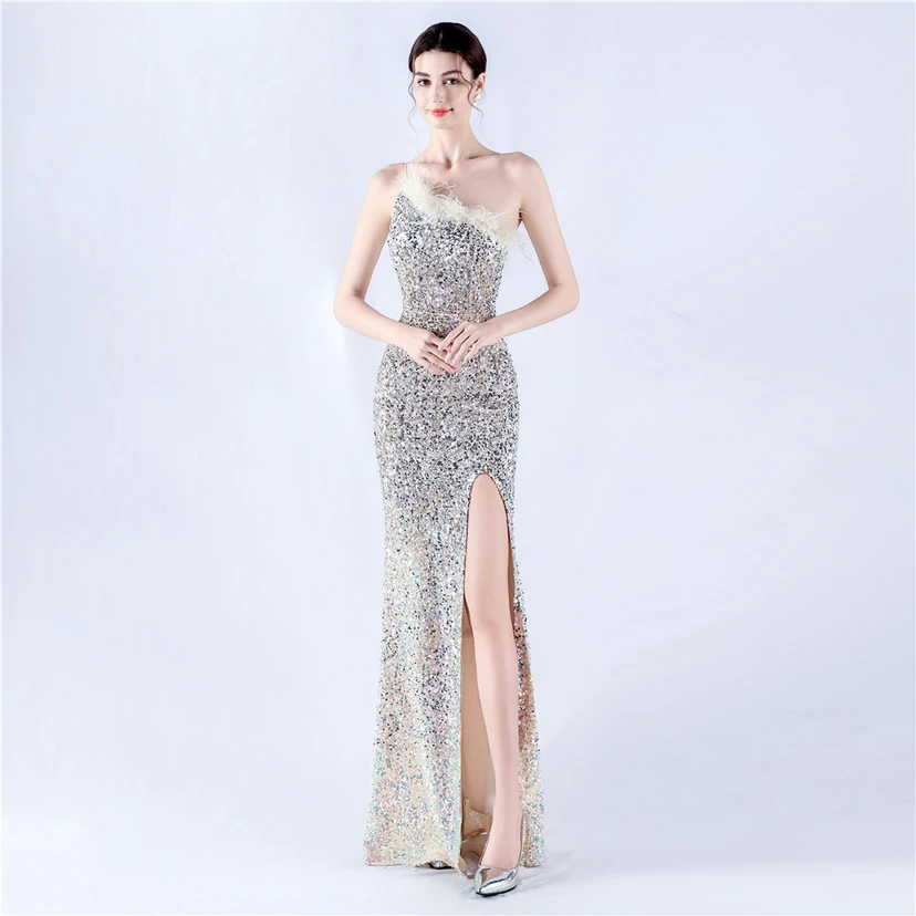 Robe de soirée en satin à baleines ornée de diamants et de fleurs, taille haute, pour réunion annuelle et mariage view 11