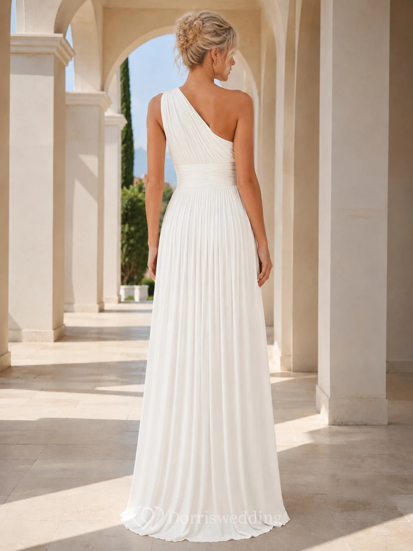 Elegant One Shoulder Sleeveless Floor-length Pleated Chiffon Formal Dress view 2