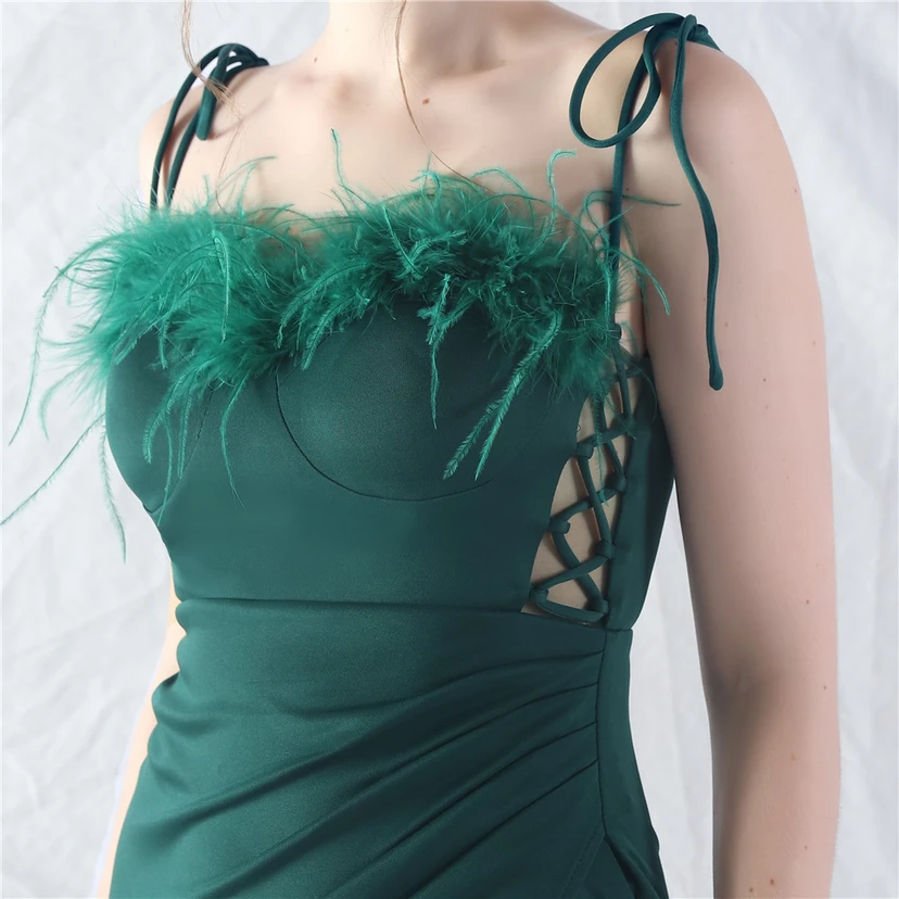 Double-Binding Waist-Shaped Ears Adjustable Satin Evening Dress view 29