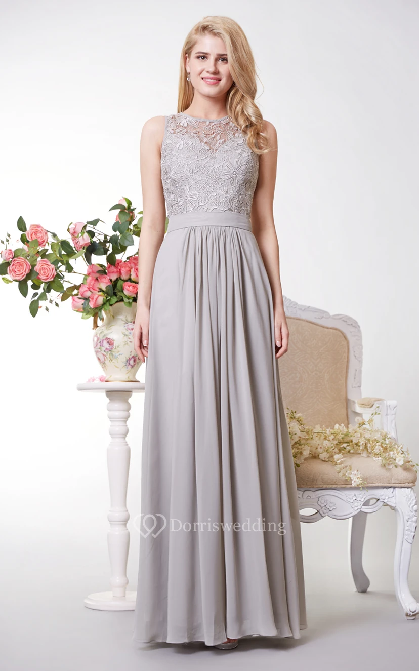 Tank-Stil A-Linien-Chiffonkleid mit Spitzenoberteil