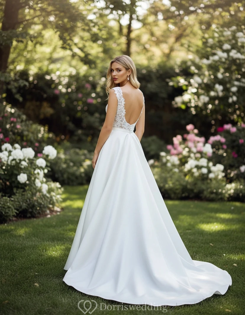 Robe de mariée élégante sans manches en satin view 2