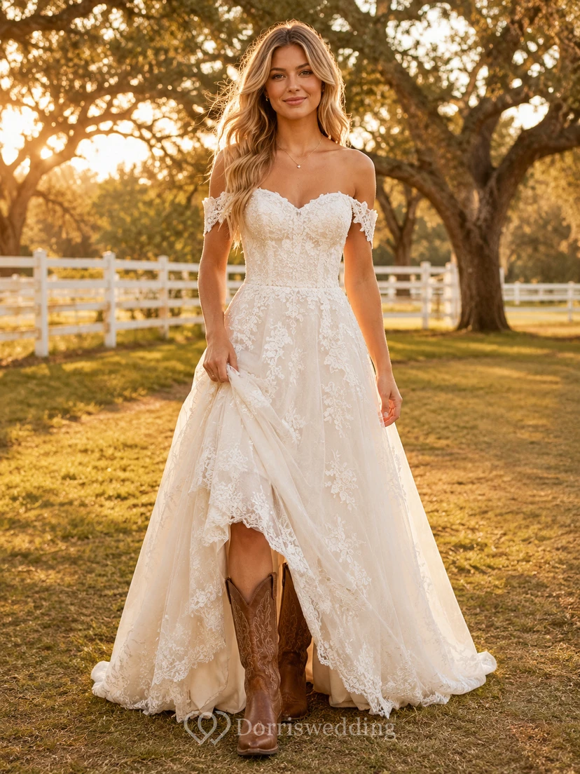 Maternity Wedding Dress V-Neck Flutter Lace Sleeve Sunset Beach Bridal Gown