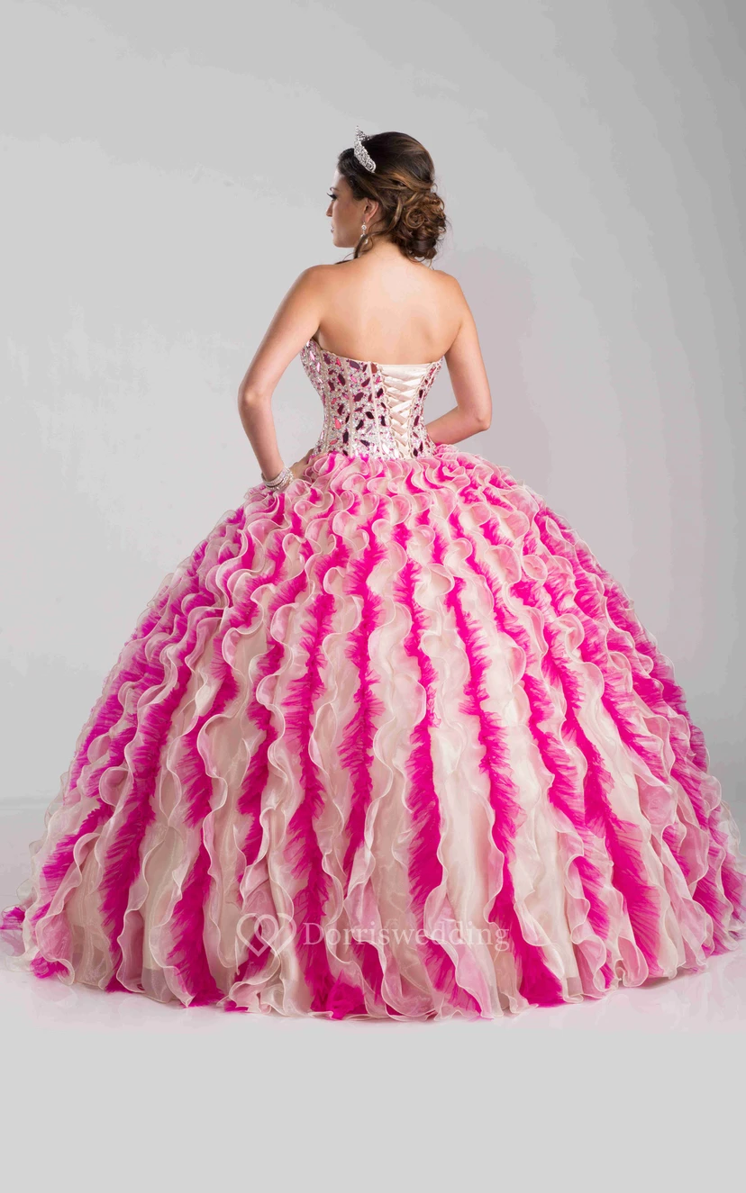 Ballkleid aus Organza und Tüll mit Rüschen und Strasssteinen view 3