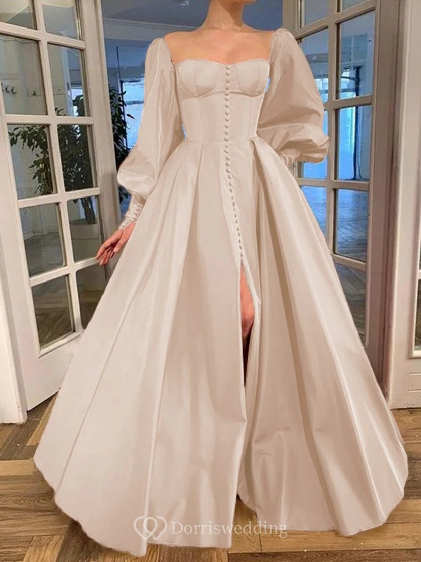 Elegantes Kleid im Vintage-Stil mit langen Puffärmeln, Empire-Stil und Schlitz vorne view 34