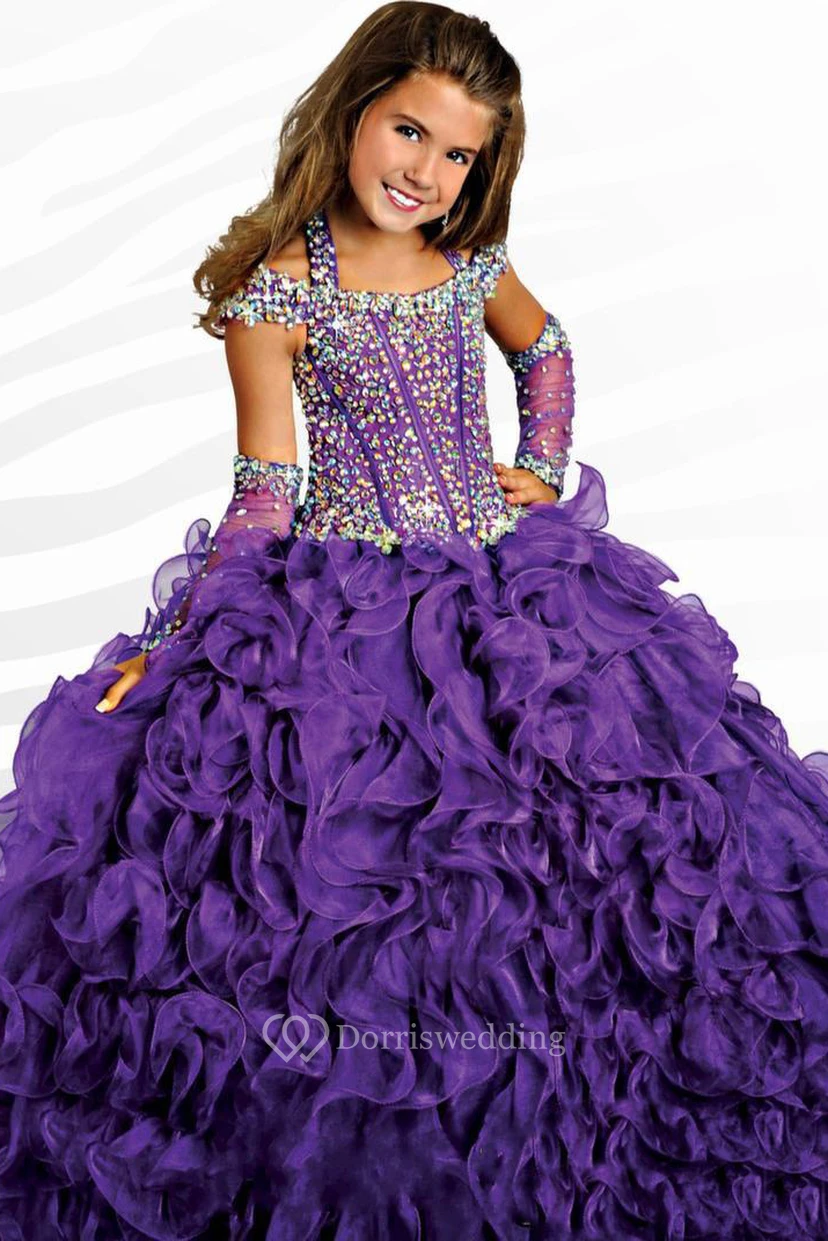 Ruffle Ball Gown Halter Corset Flower Girl Dress with Beading view 2