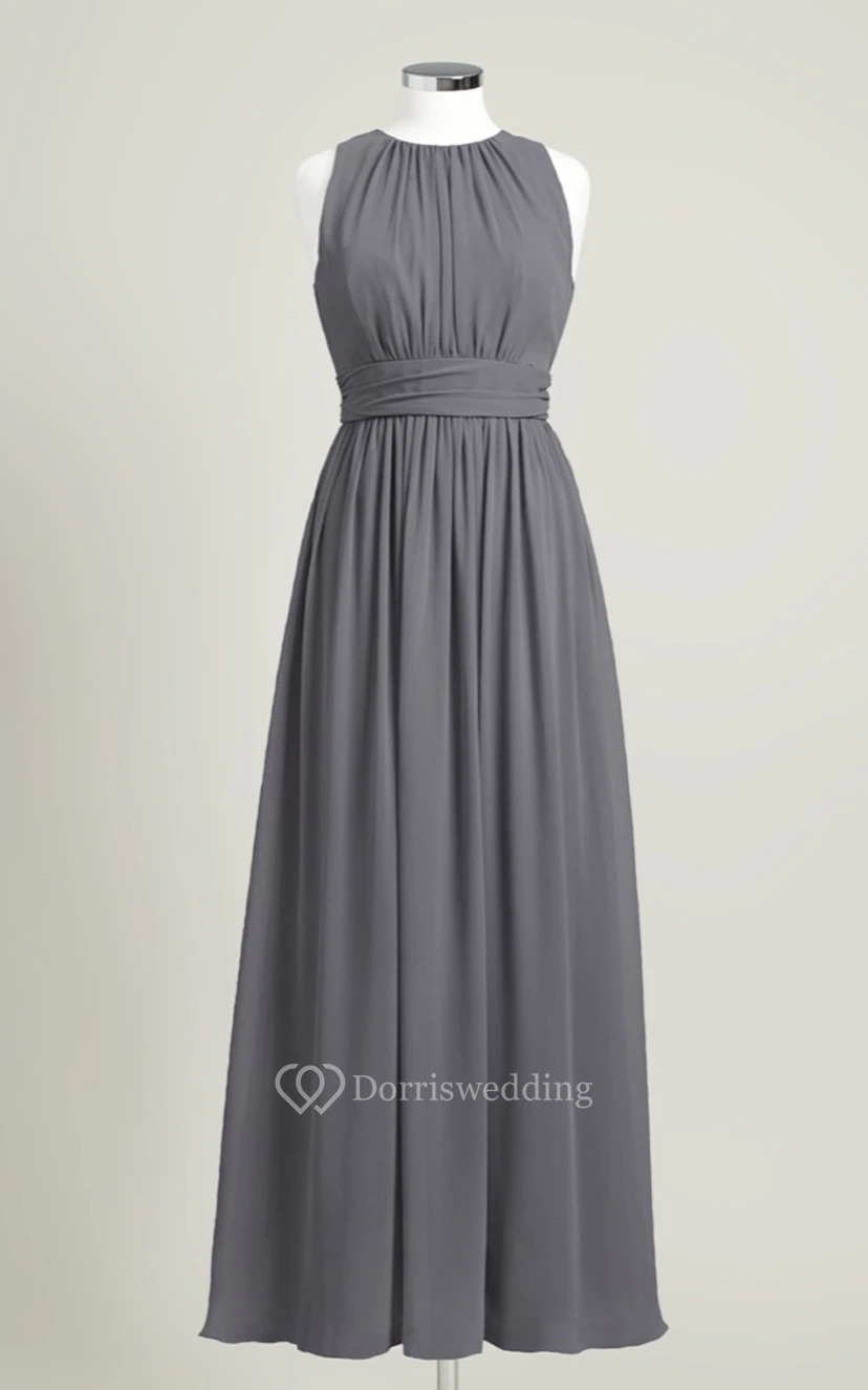 Impressive Long-Chiffon Sleeveless Jewel-Neck Dress view 7