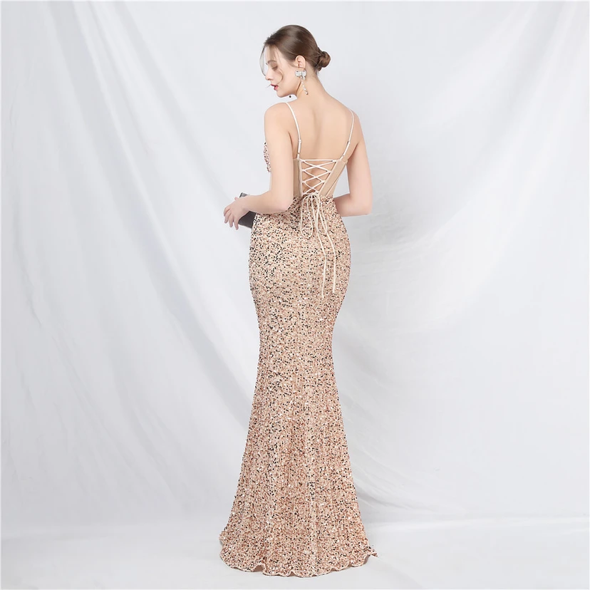 Palace Style Heavy Fishbone Waist Mesh Sequined High-End Evening Dress view 38