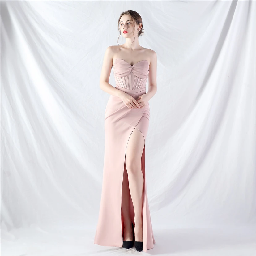 Vestido de noche de satén de alta gama con cola vertical pequeña y chaleco de espina de pescado de estilo palacio, de gran resistencia y cintura ajustada. view 47