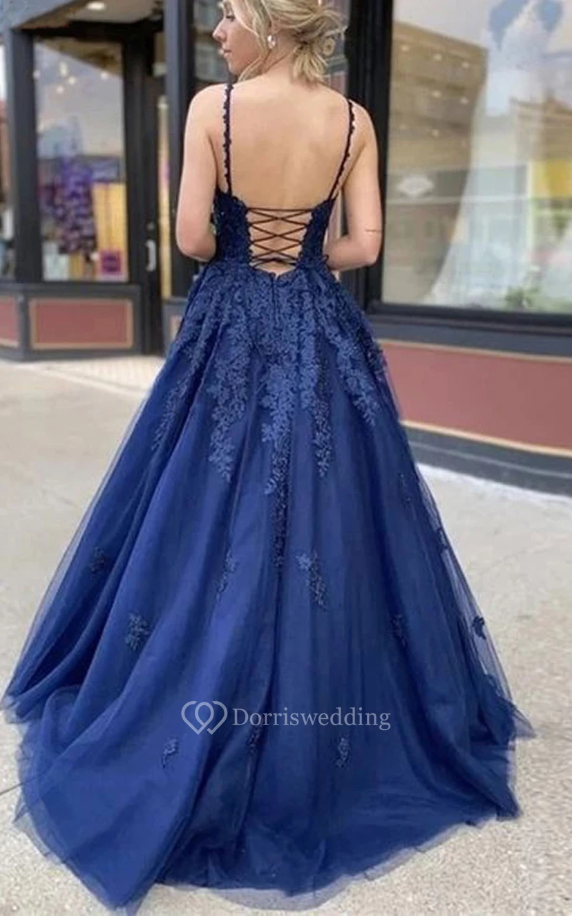 Tulle Floor-length Brush Train A Line Sleeveless Simple Evening Dress with Ruffles view 2