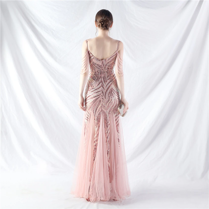 Layered Beads Spliced ​​Mesh High-End Evening Dress view 79