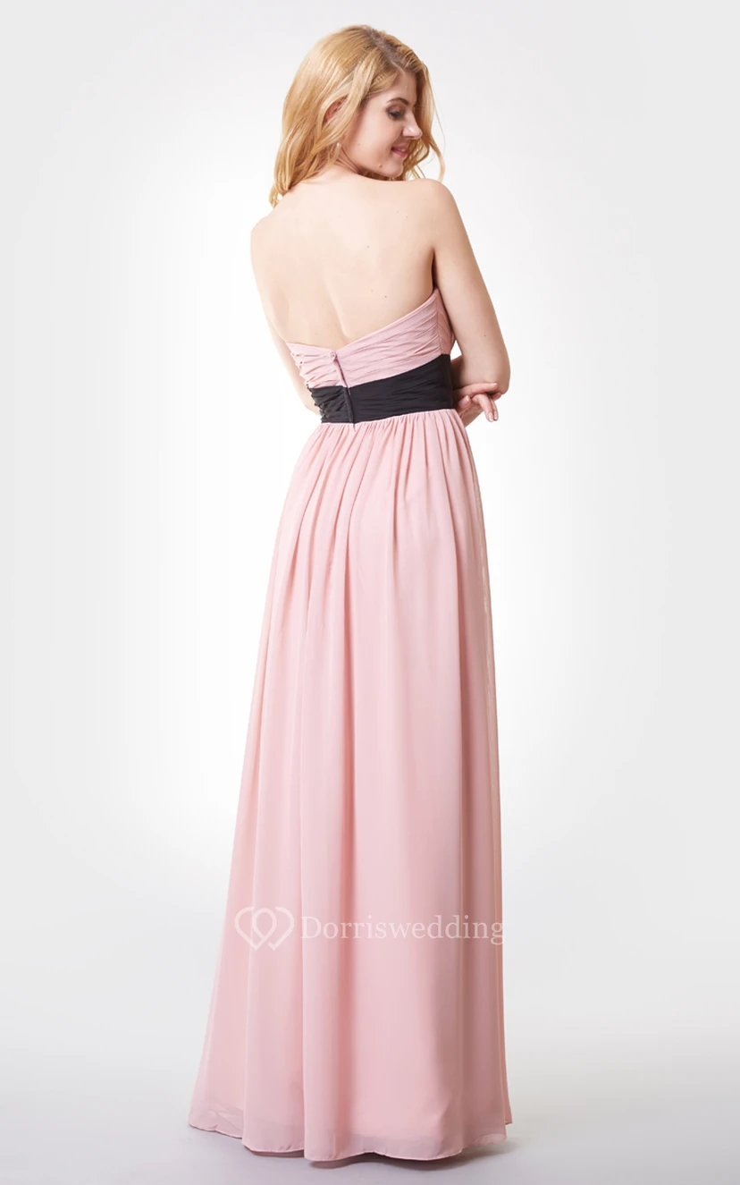 Sweetheart Ruched Floral Backless A-line Long Chiffon Dress view 3