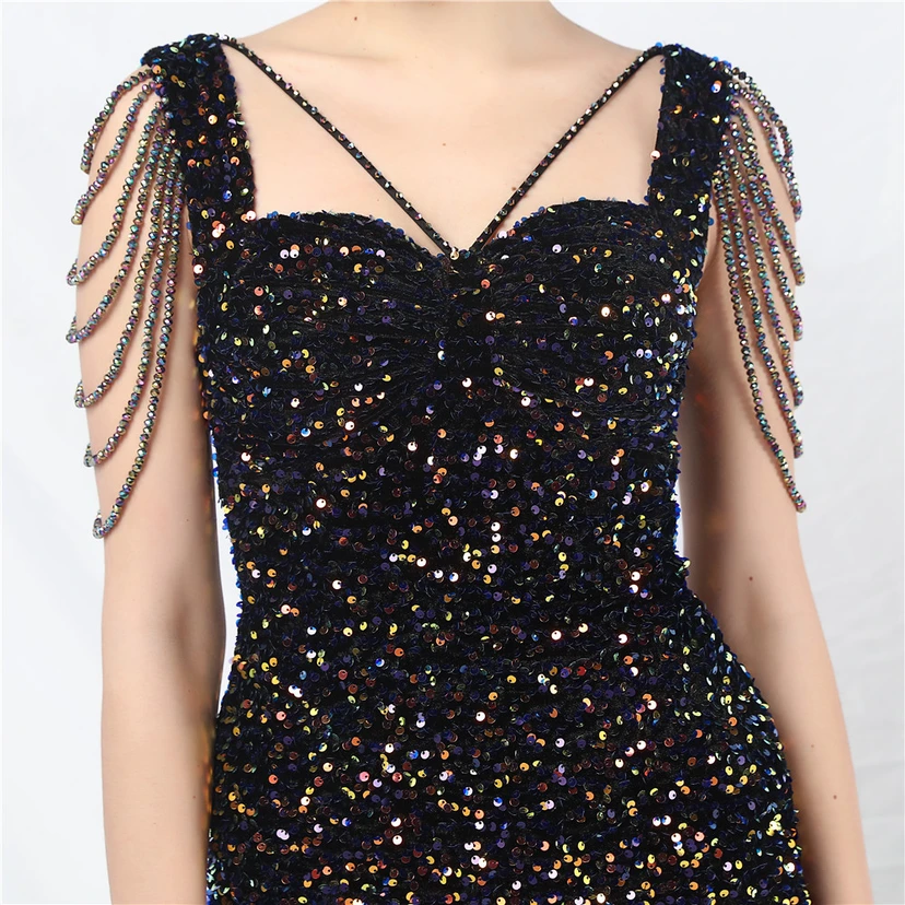 Velvet Handmade Sequined Heavy Craft Beaded Fantasy Sequined Short Skirt Evening Dress view 38