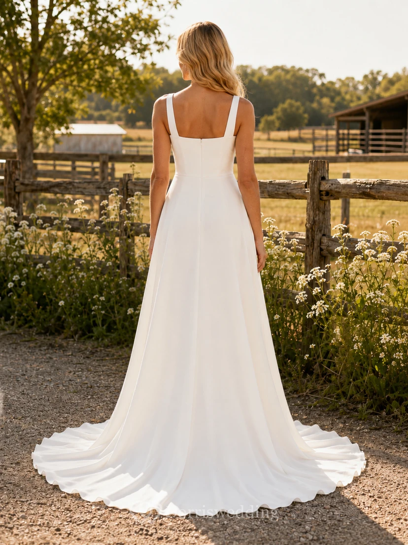 Robe de mariée de maternité en dentelle, col V, manches papillon, style champêtre, traîne chapelle view 2