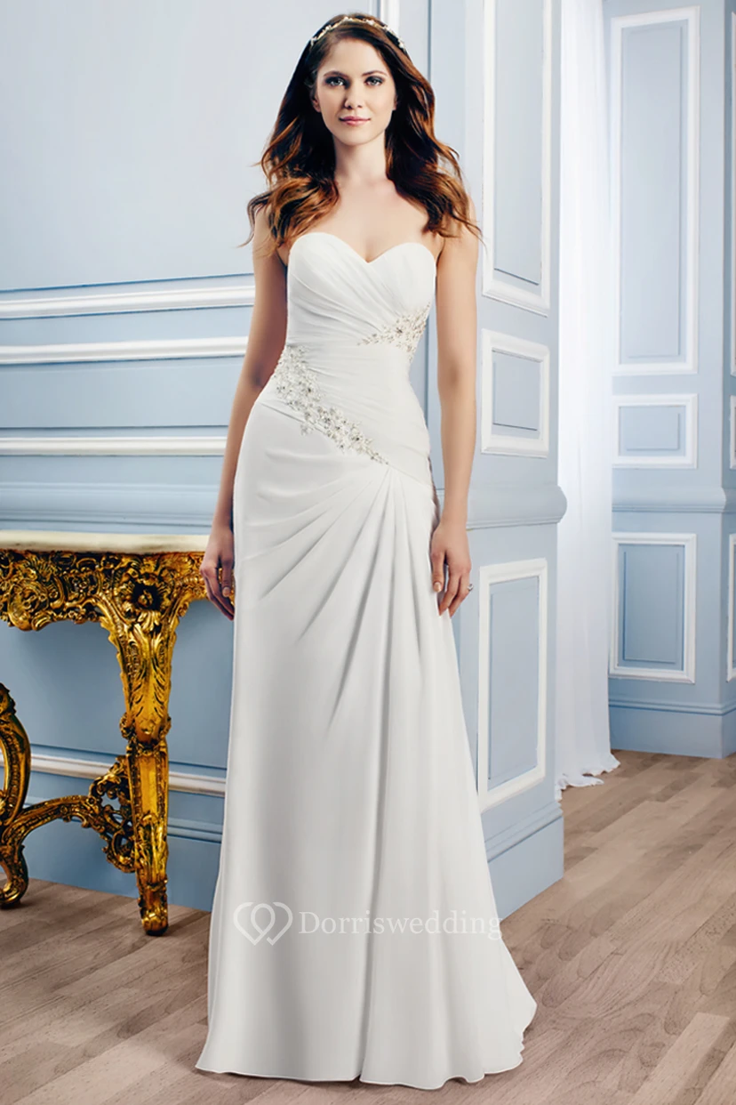 Sweetheart Maxi Ruched Chiffon Wedding Dress With Sweep Train