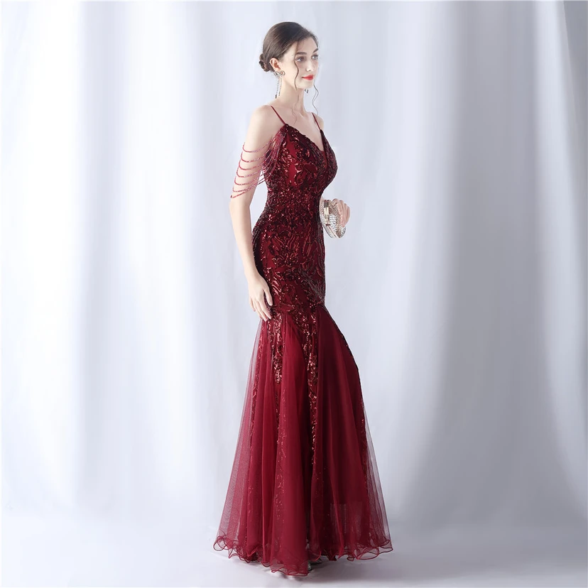 Robe de soirée haut de gamme en maille perlée et ornée de perles, modèle 3034. view 4