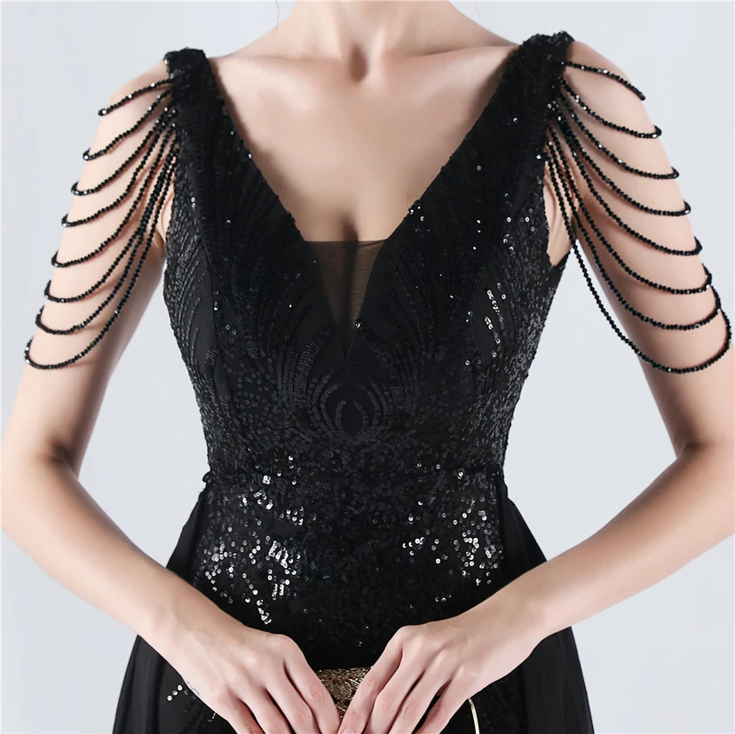 Paillettenbesetzte Blumen mit Cape-Stickerei, hochwertiges Abendkleid, ideal für die Ausrichtung der Jahrestagung view 18
