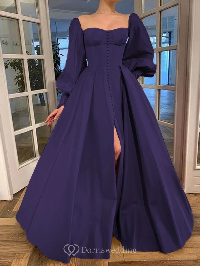 Elegantes Kleid im Vintage-Stil mit langen Puffärmeln, Empire-Stil und Schlitz vorne view 38