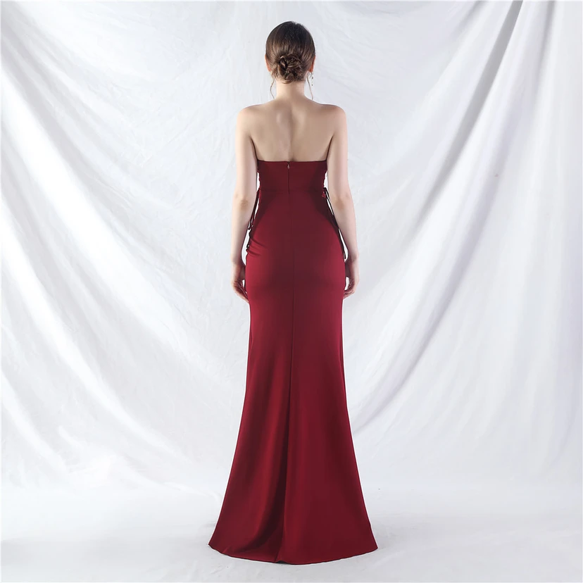 Double-Binding Waist-Shaped Ears Adjustable Satin Evening Dress view 36