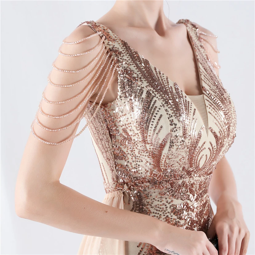 Paillettenbesetzte Blumen mit Cape-Stickerei, hochwertiges Abendkleid, ideal für die Ausrichtung der Jahrestagung view 29