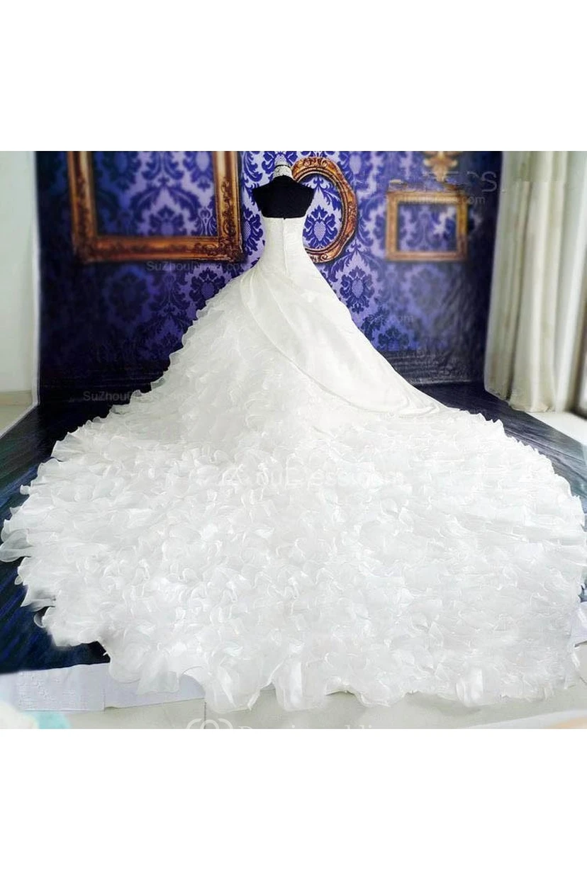 Gorgeous Ruffles Lace High Neck Wedding Dress Court Train Zipper view 5