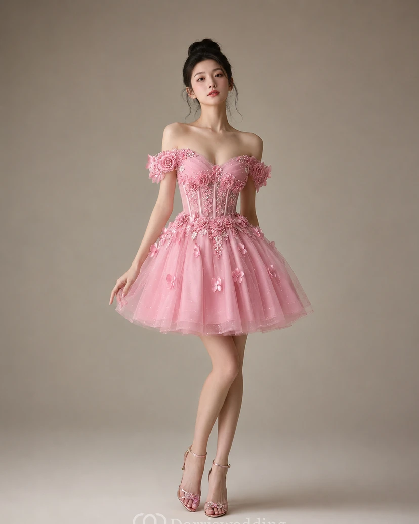 Pink Off-the-Shoulder Floral Mini Dress view 12