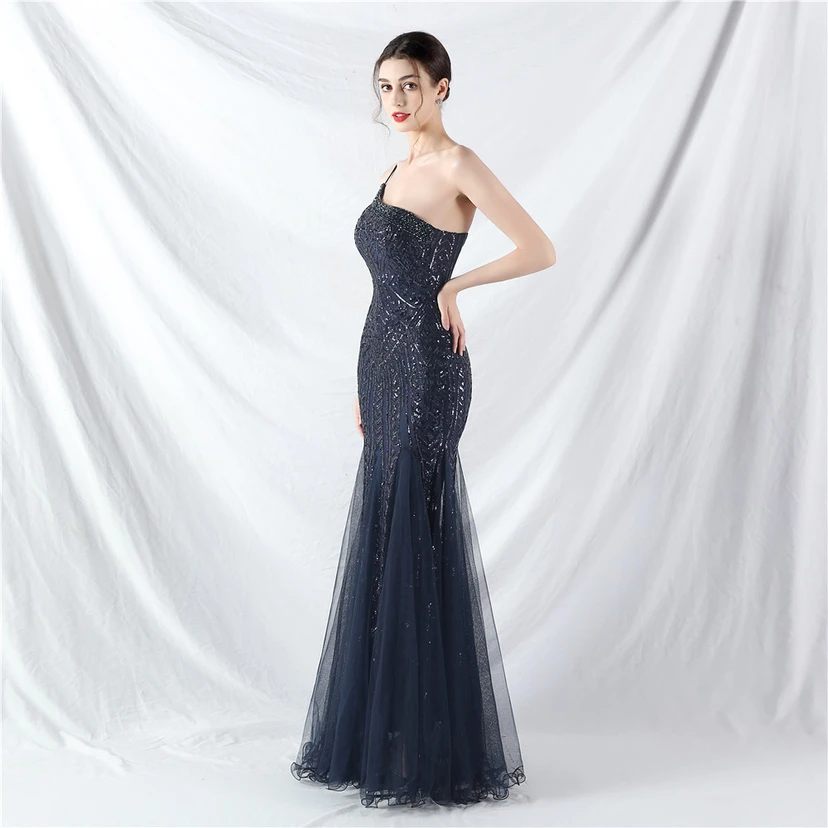 Crafted Beaded Positioning Flower Beads Splicing Mesh Gauze High-End Evening Dress view 43