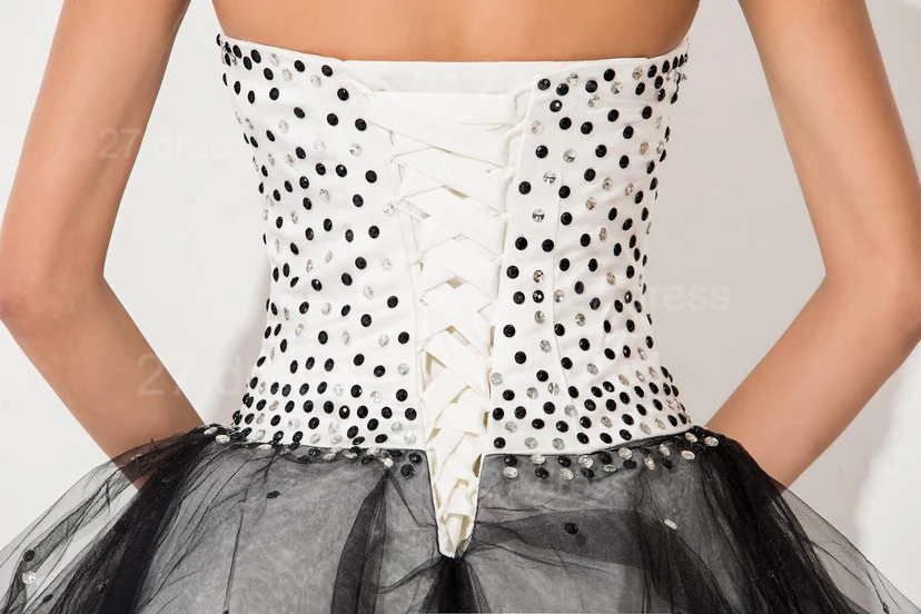 Glamorous Tulle Black and White Homecoming Dress Sweetheart Sleeveless With Beadings view 4