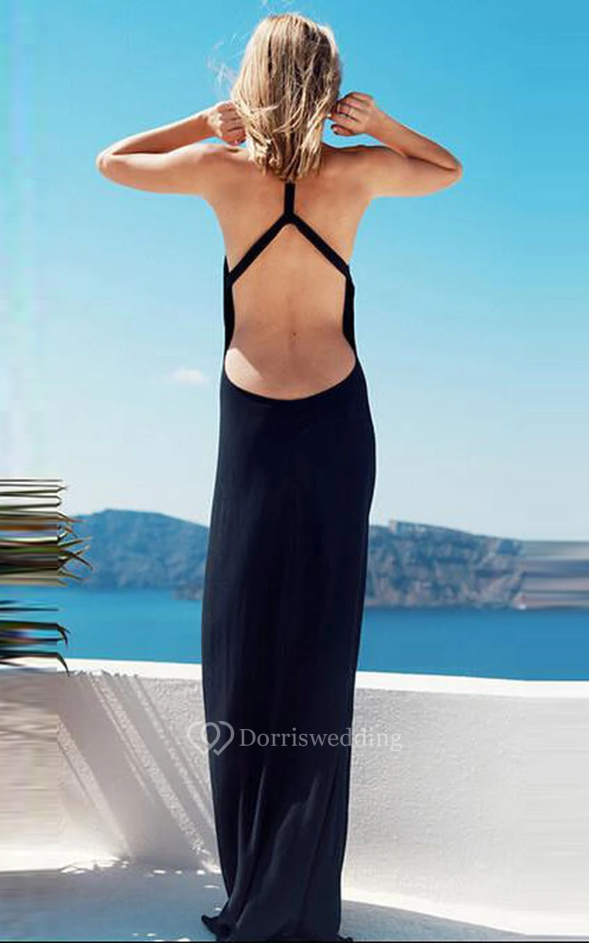 Sleeveless Long Chiffon Dress with Scoop Neck and Side Split view 2