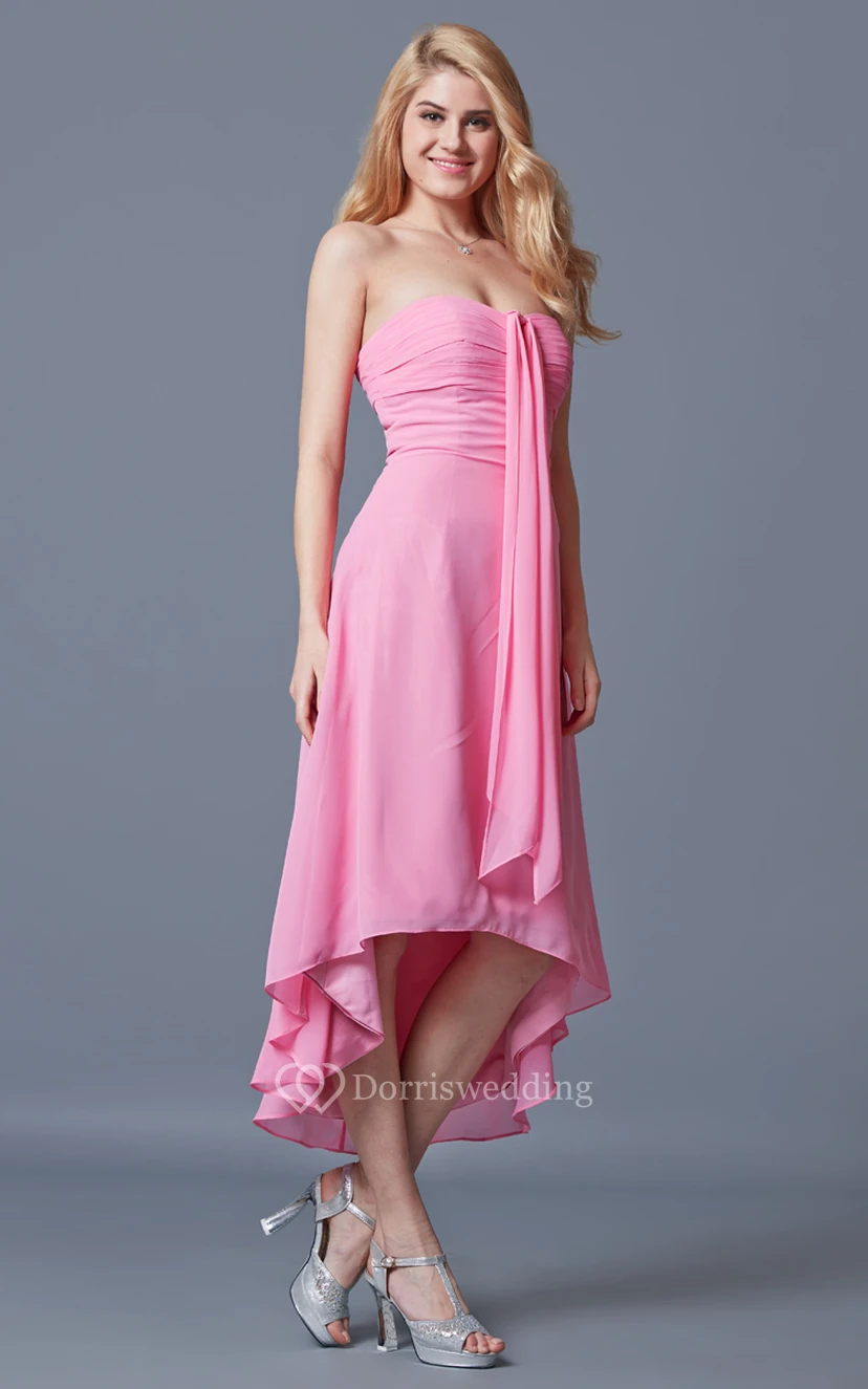 Sweetheart Empire Waist High Low Chiffon Dress With Front Draping view 3