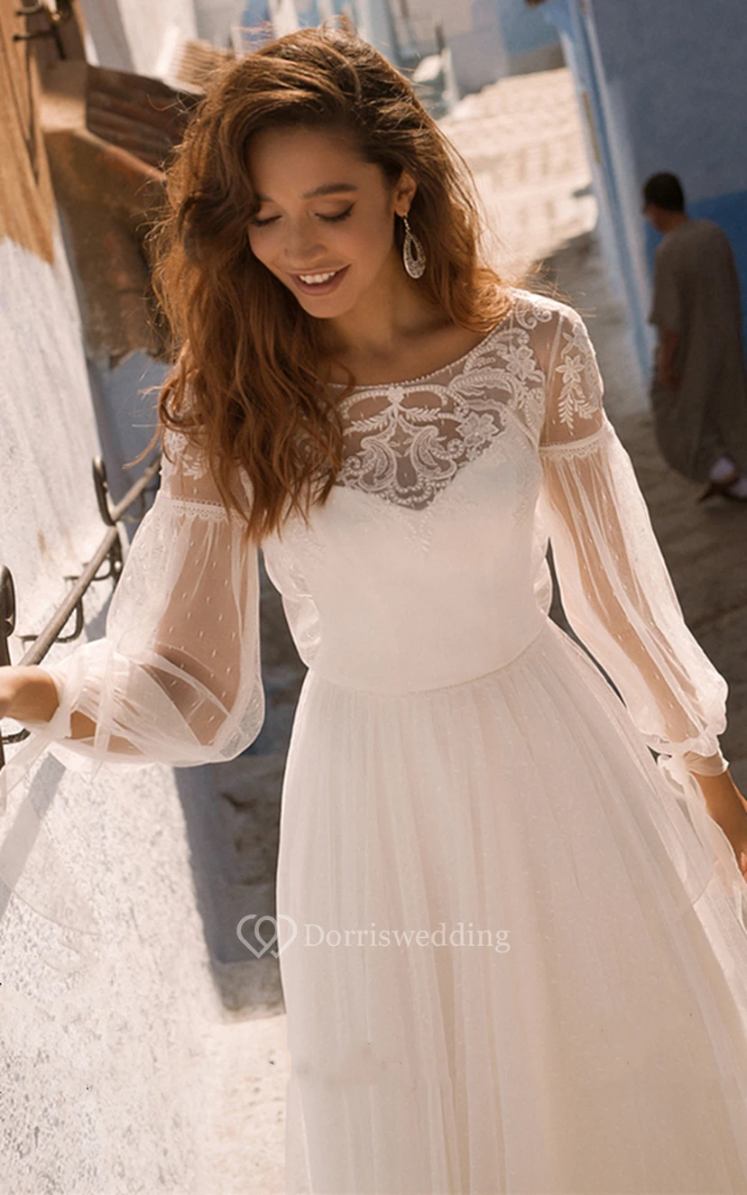 Elegantes A-Linien-Brautkleid aus Spitze mit U-Boot-Schleppe und Raffungen view 3
