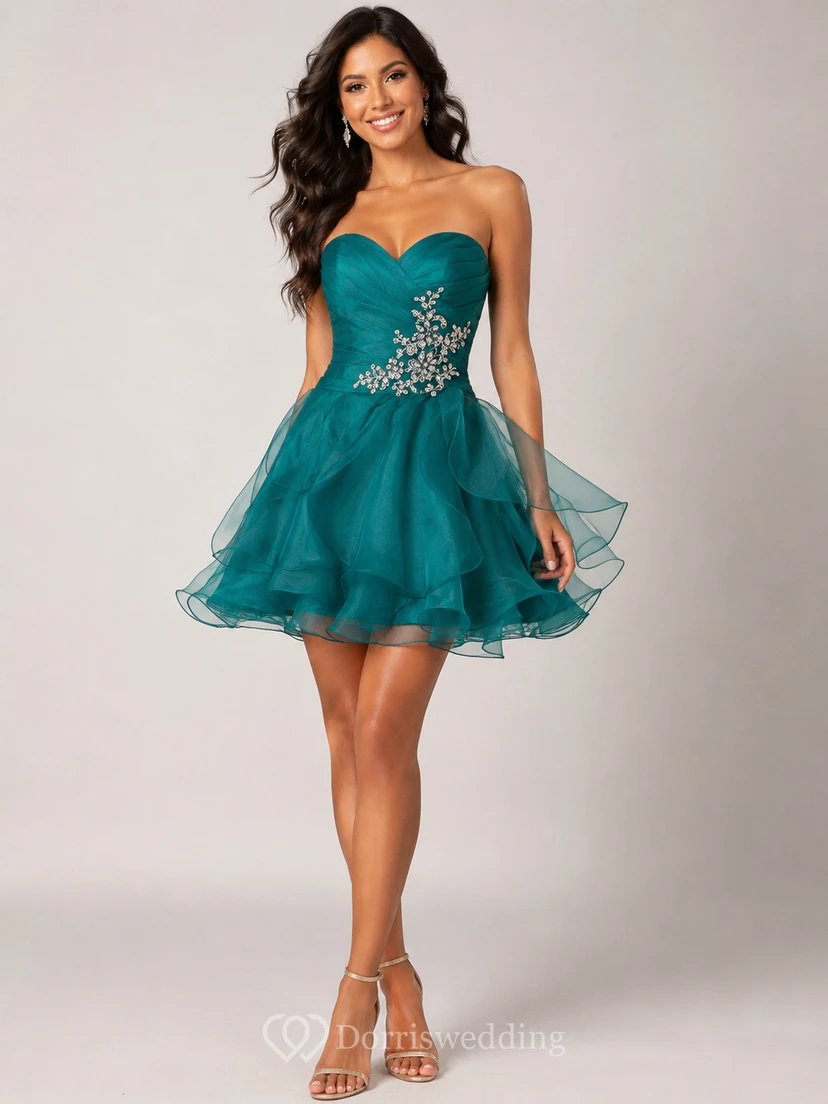 Sweetheart Short Dress With Beadings and Ruffles view 8