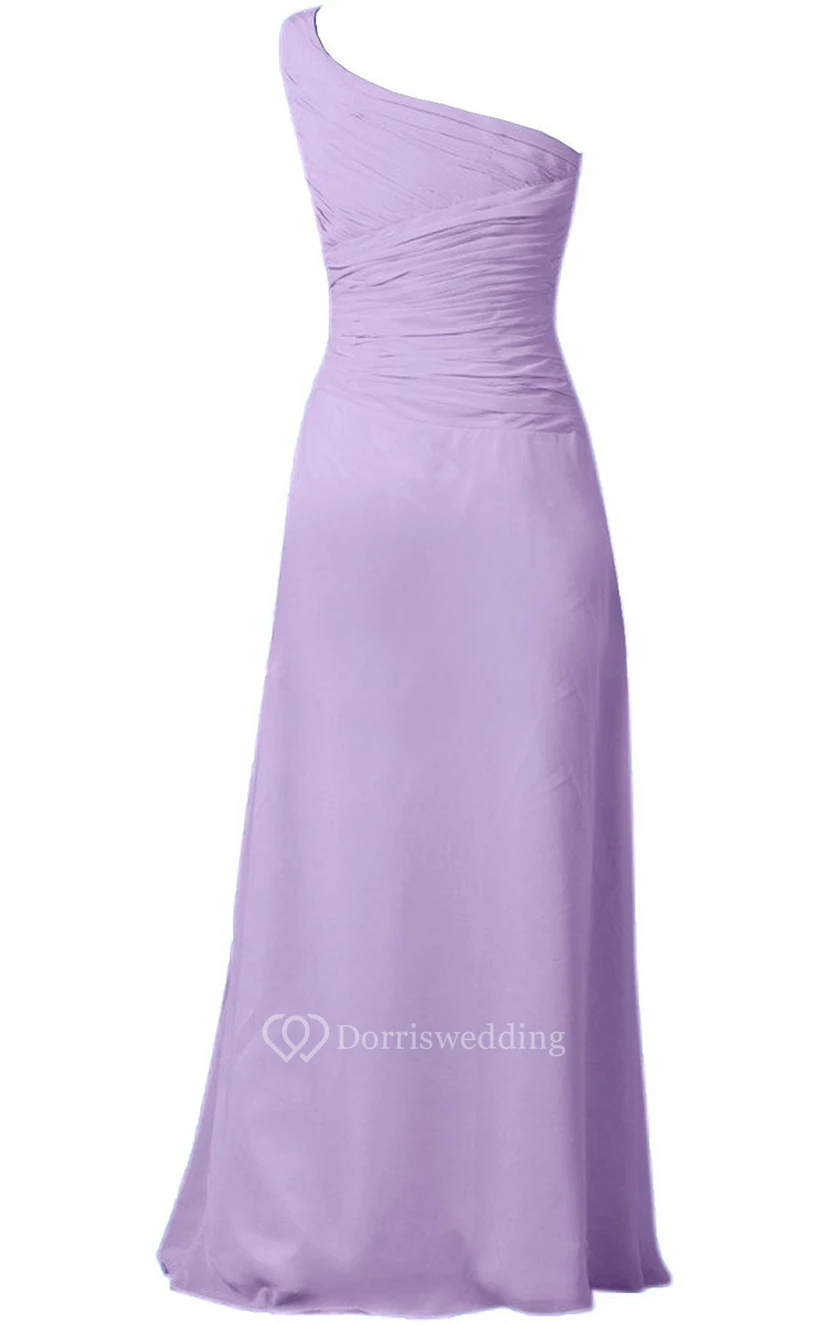 One-shoulder Ruched Chiffon A-line Gown With Bow view 9