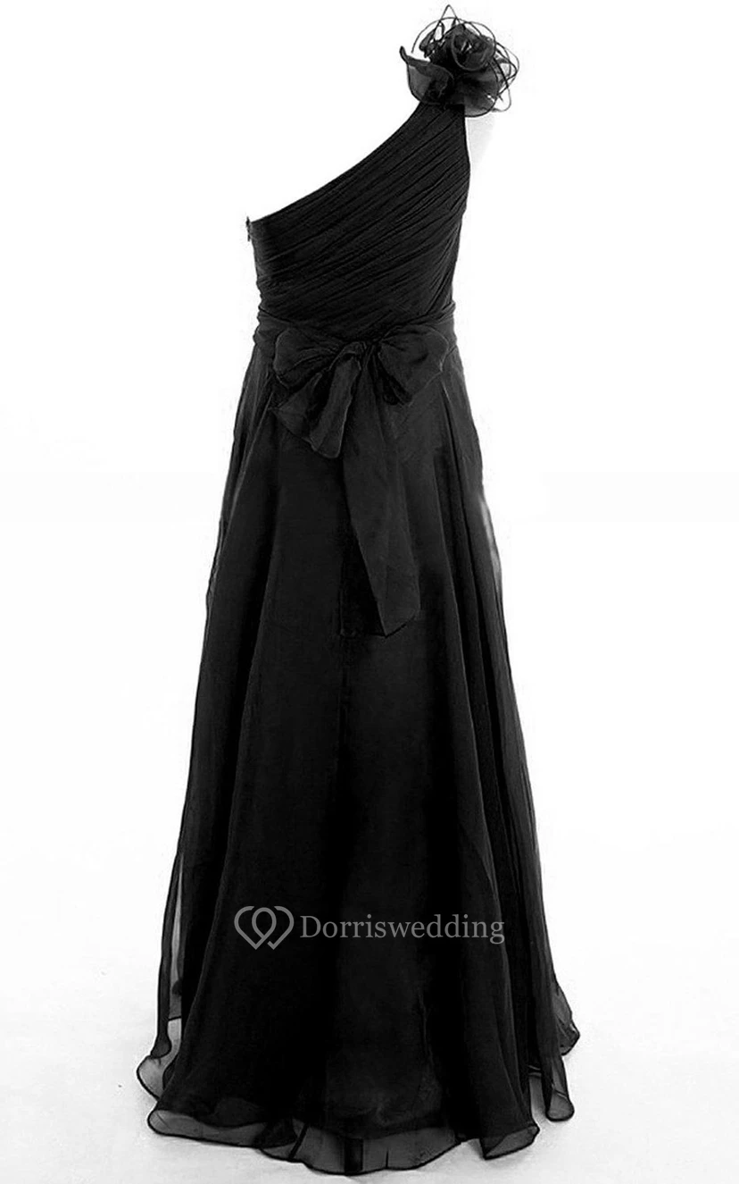 One-shoulder A-line Jersey Dress With Flower view 2