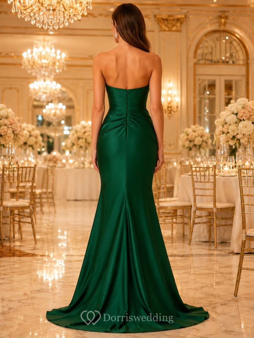 Smaragdgrünes, trägerloses, gerafftes Meerjungfrauen-Abendkleid für festliche Anlässe view 2