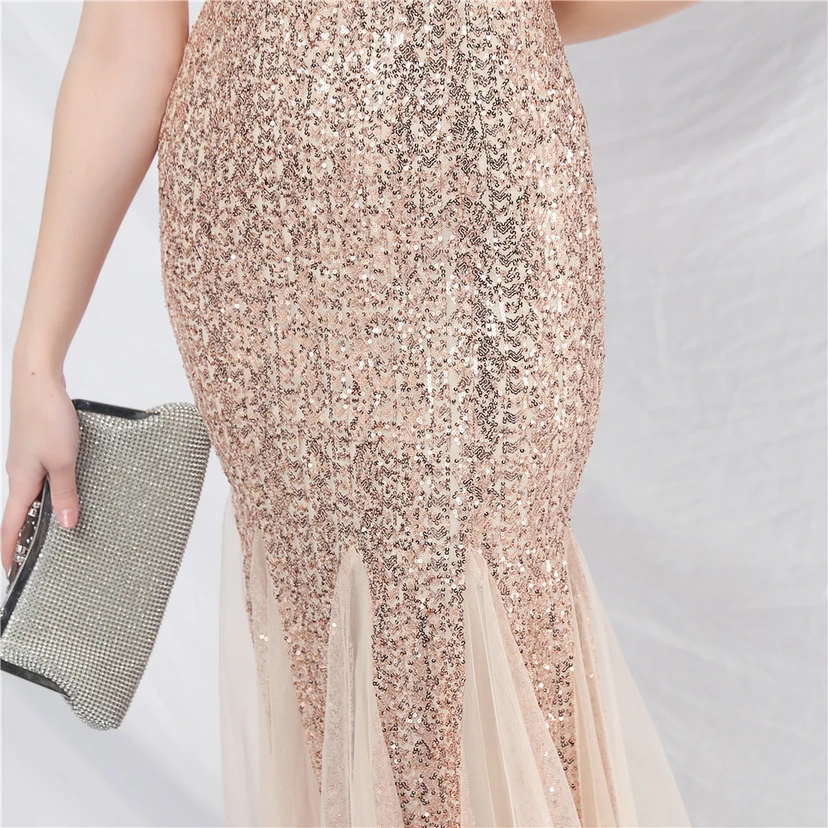 Craft Ostrich Feather Mesh Sequined Long Evening Dress view 54
