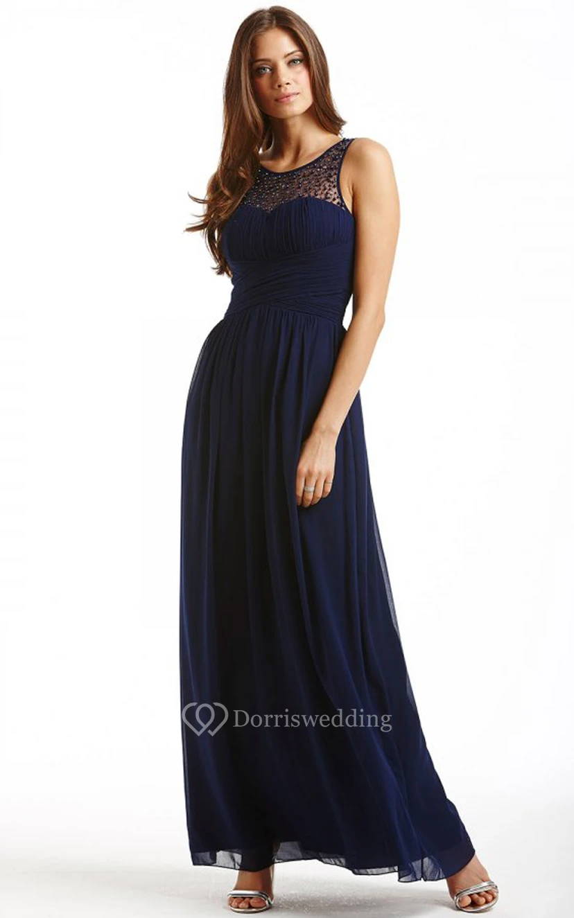 Scoop Neckline Modest A-Line Gown With Squared Back view 18