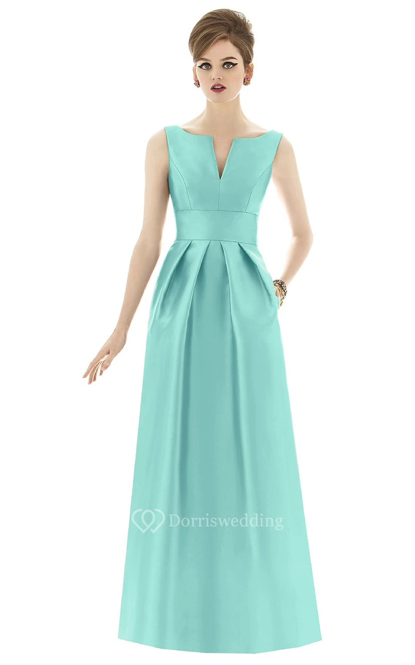 Sex Sleeveless Floor-length Satin Dress With Keyhole Back and Notched Neckline view 3