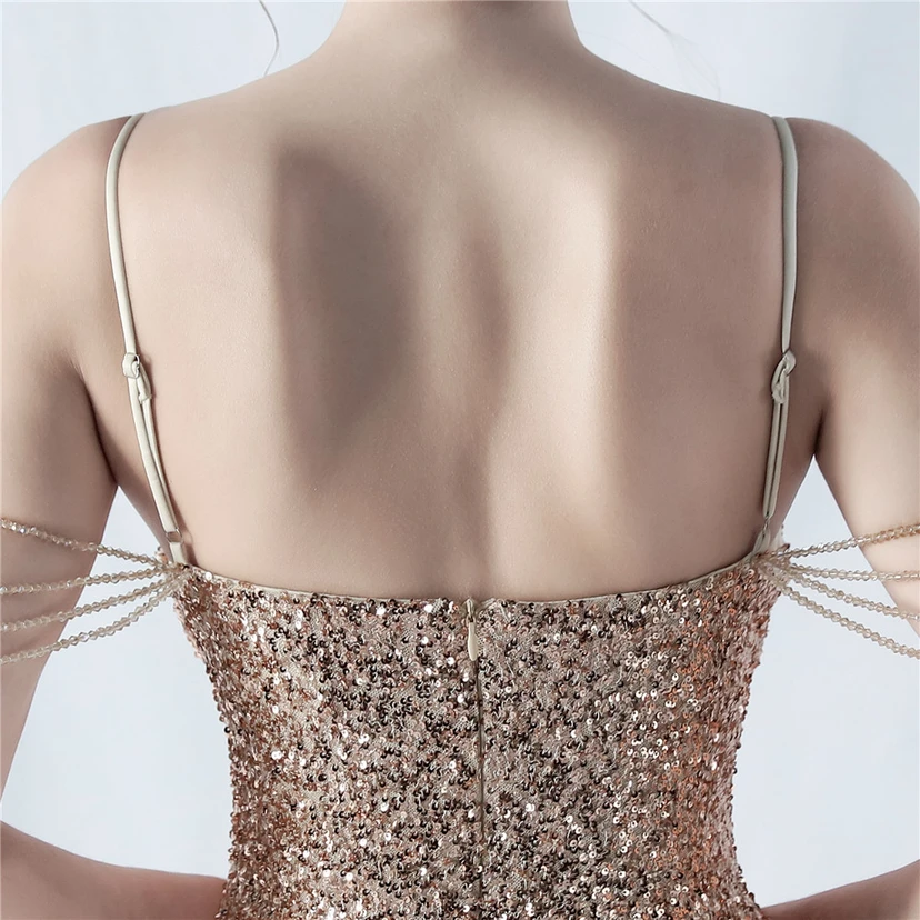 Robe de soirée sexy à bretelles et fente haute, ornée de perles et de perles artisanales. view 43