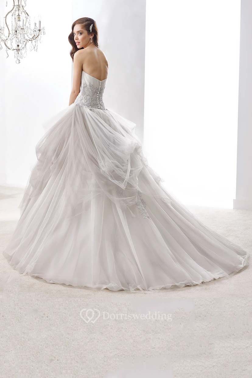 Strapless Beaded A-Line Ruching Bridal Gown With Floral Decoration And Pleated Bust view 2