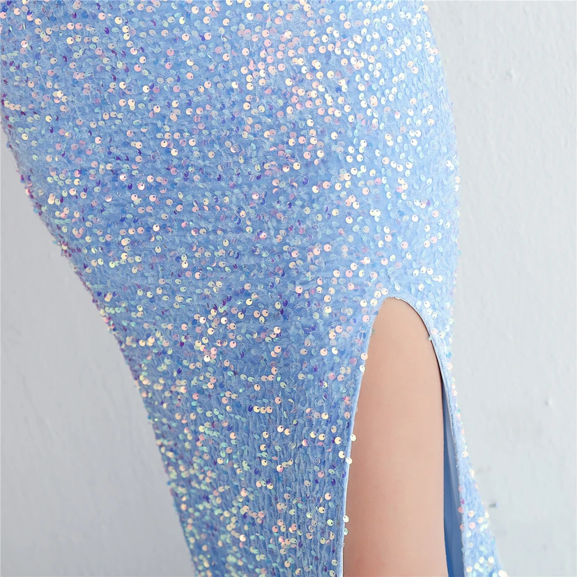 Paillettenbesetztes Abendkleid mit Samtsaum, langen Trägern und schmaler Silhouette für elegante Bankette view 52