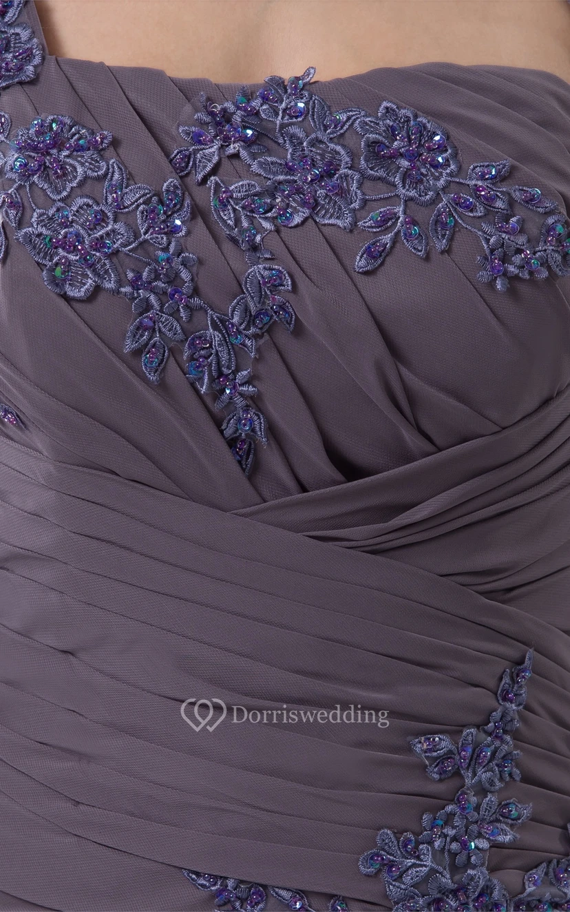 Trägerloses Etuikleid aus Chiffon mit Bolero und Spitze view 8