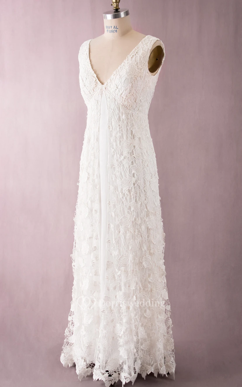 Delicated V Back V-Neck Vintage Floor-Length Dress