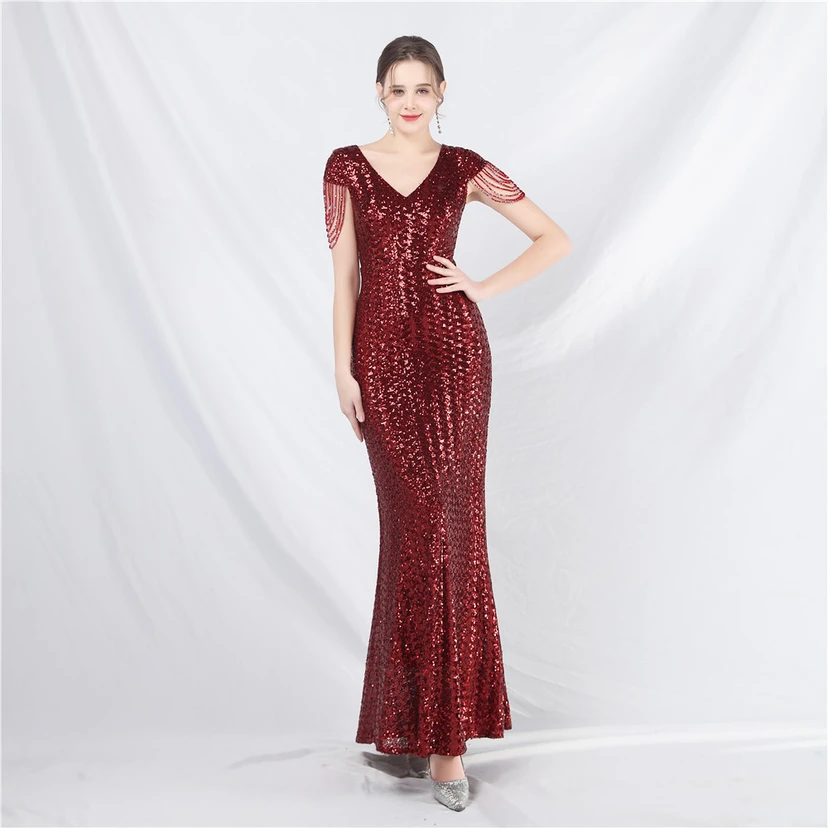 A-Line Big Swing Dress Craft Sequined Long A-Line Evening Dress view 4