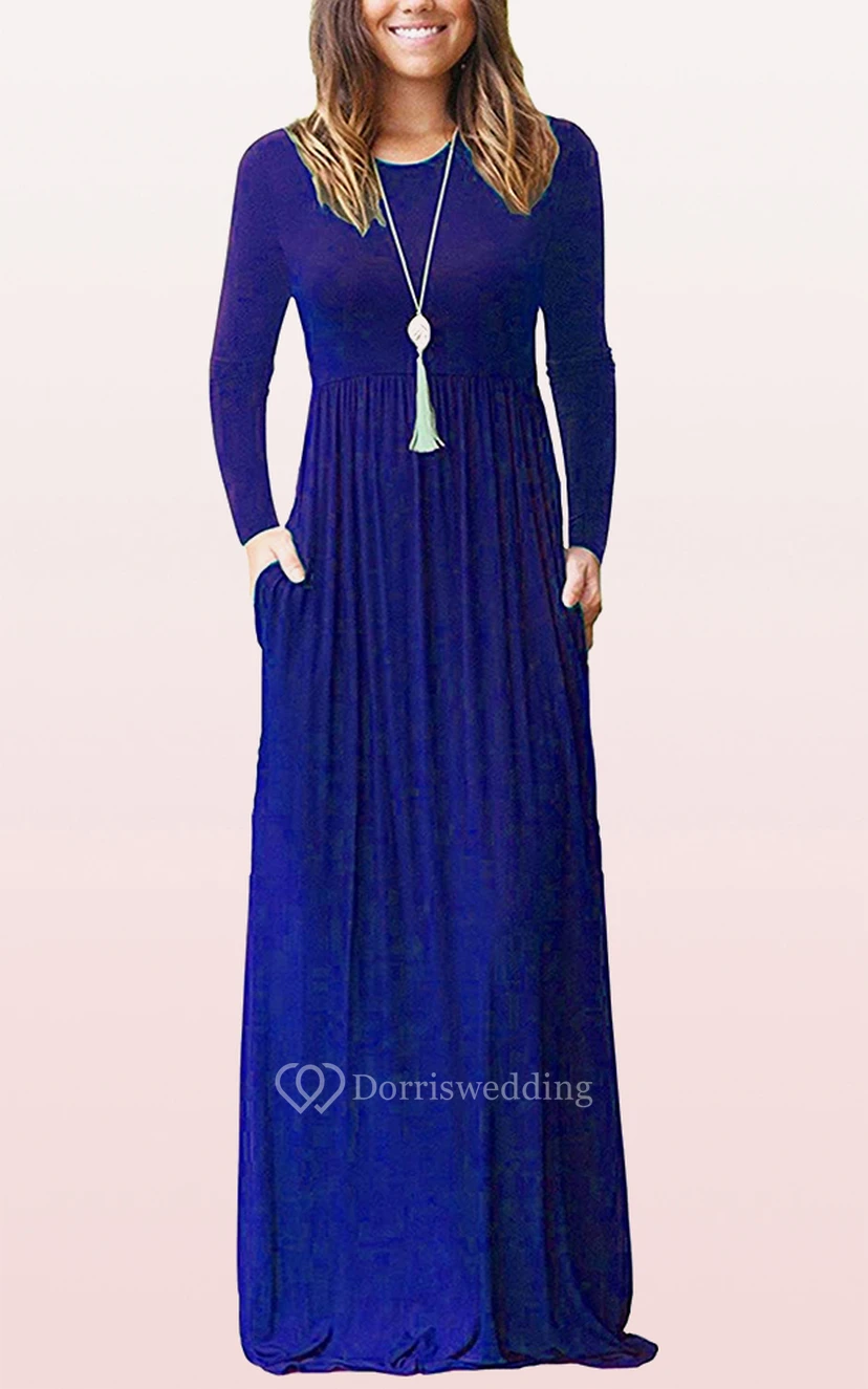 Elegantes Jersey-Gästekleid mit langen Ärmeln, U-Boot-Ausschnitt, A-Linie und Taschen view 13