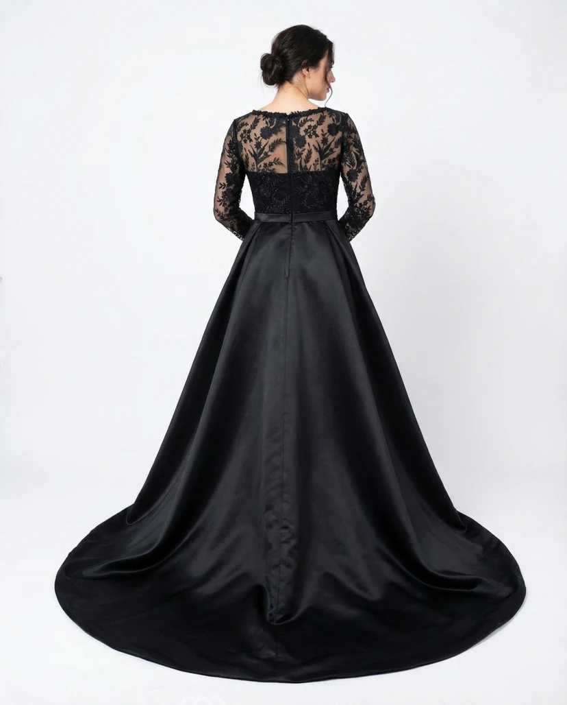 Vestido de gala gótico de satén negro, tallas grandes view 2