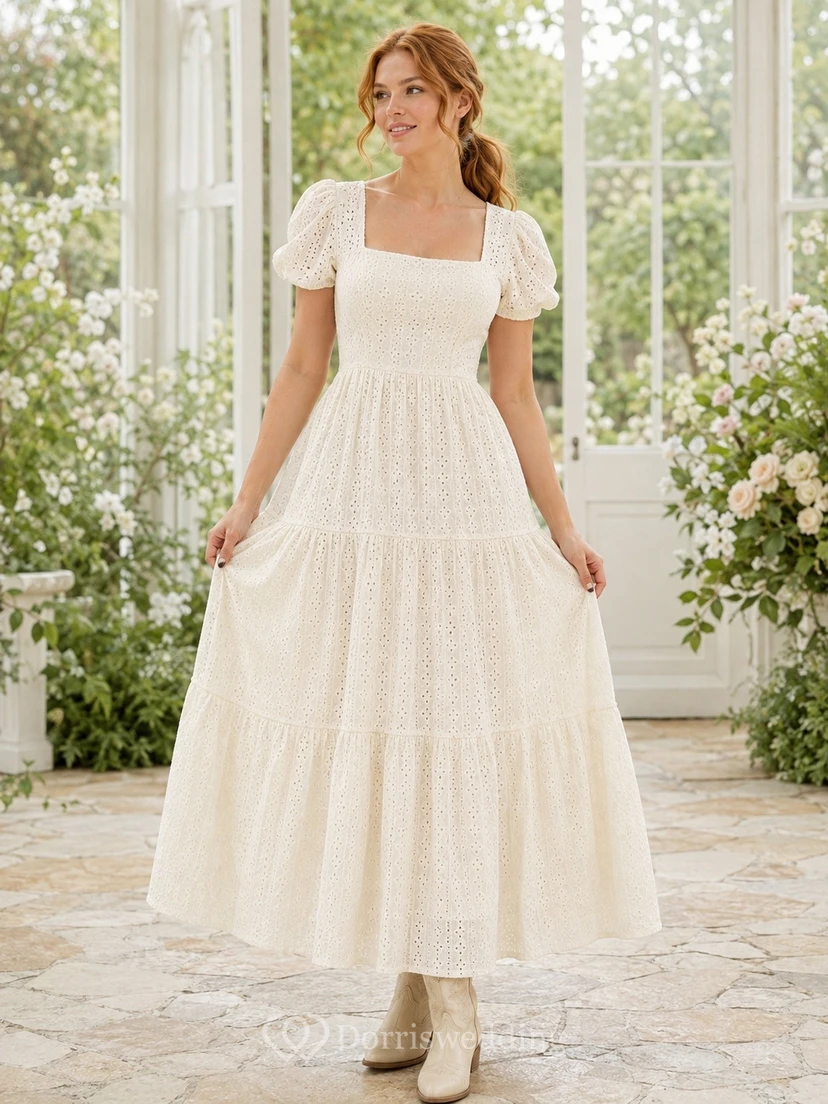 Ivory Short Sleeve Tiered Country Maxi Dress Classic